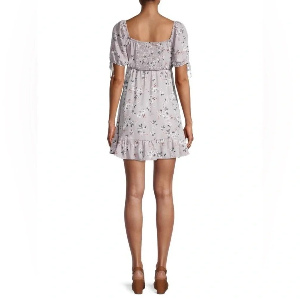 New Socialite Floral-Print Tie-Sleeve Mini Dress Lavender Size XS